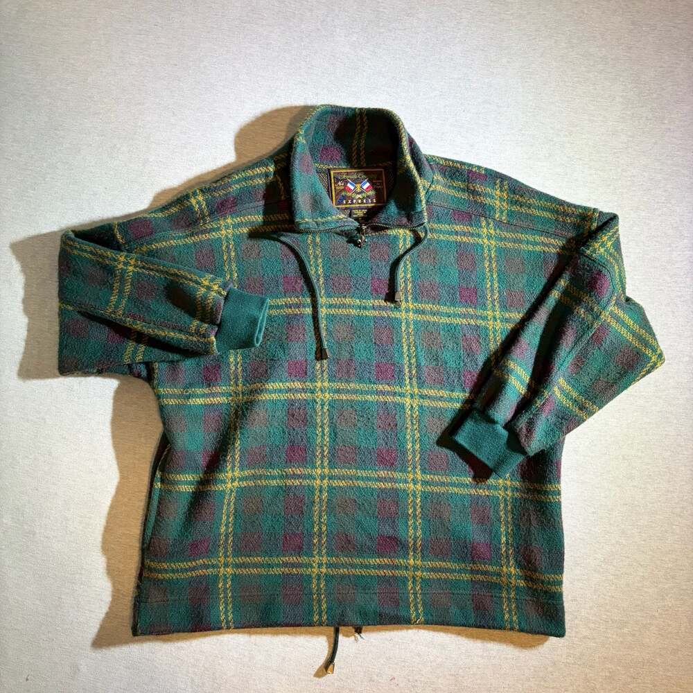 Vintage 90s French Country Express Plaid Fleece Quarter Zip Pullover